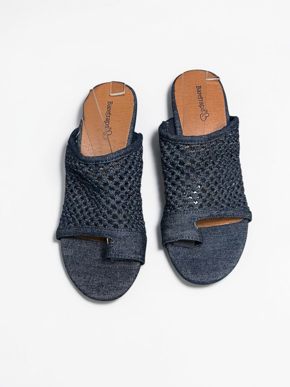 🌻NEW Baretraps Bethie Wedge Sandals Dark Blue Woven Lattice Toe Loop Size 6.5